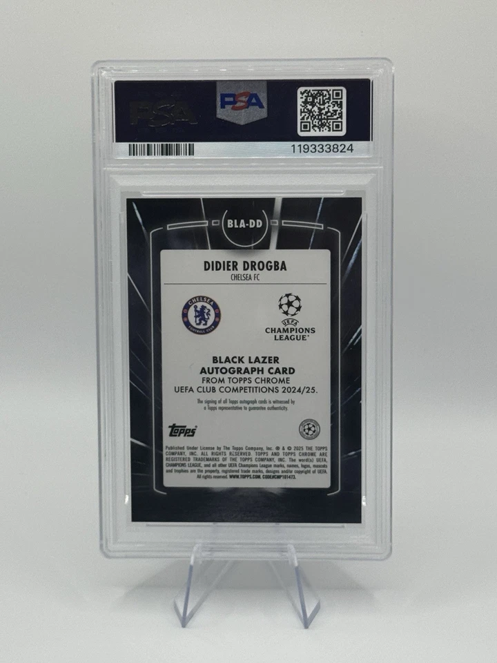 2024–25 Topps Chrome Didier Drogba пурпурный черный лазерный с автографом /75 PSA 10 *POP 4* - Изображение 2 из 2