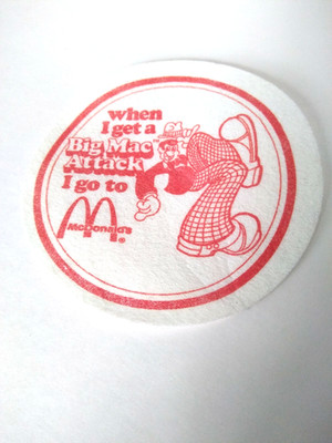 Vintage 70s McDonalds Big Mac Attack Felt Coaster Collectible Fast Food Glows
