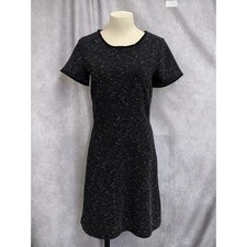 Loft Black Metallic Tweed Knit Fit Flare Dress Short Sleeve Size 2
