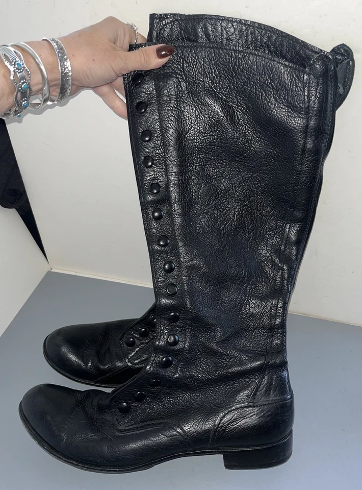 Botas de joelho Gianni Barbato preto detalhe de botão vitoriano steampunk tamanho 39 1/2 9.5 - Imagem 2 de 4