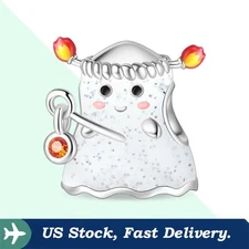 KUNSIR 925 Sterling Silver DIY Charm For Bracelet Cute Glowing Ghost Bead Charm