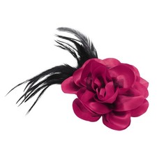 Rose Flower Brooch, 4.3 Inch Satin Fabric Feather Flower Brooch Pin, Rose Pink