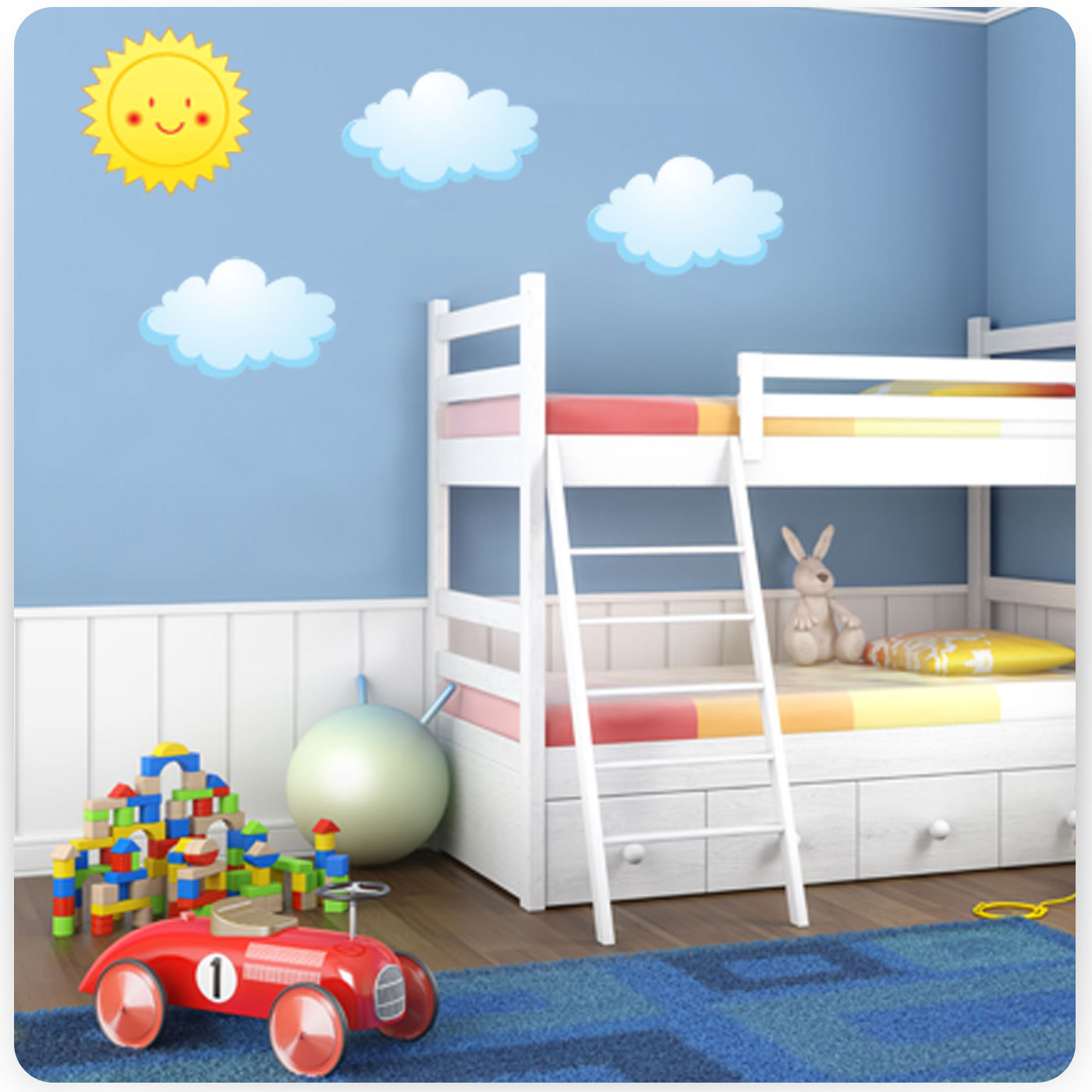 Childrens / Kids Bedroom Sun and Clouds Wall Art Stickers (Boys Decal
