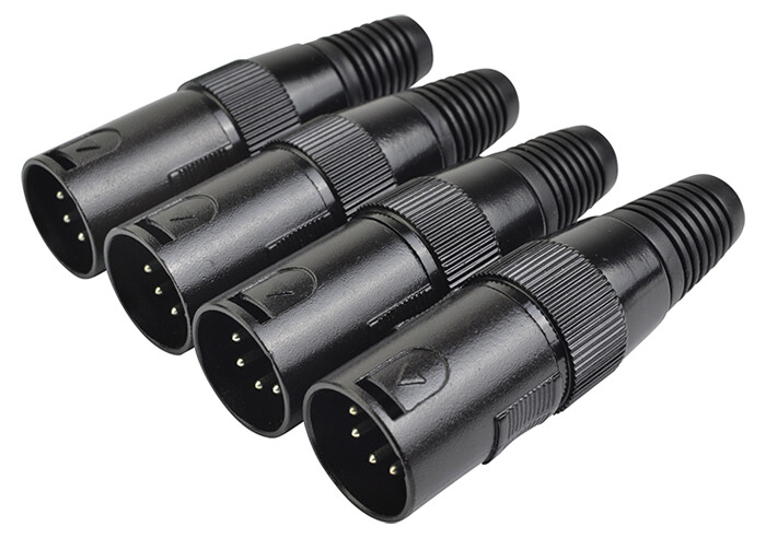 XLR DMX Connector Male 5 pin Black Pack of 4