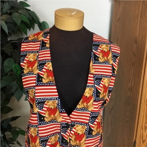 JLN USA patriotischer Teddybär 3 Knöpfe Weste Damengröße Large neu mit Etikett - Bild 9 von 12