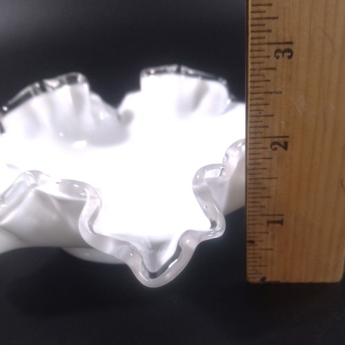 Vintage FENTON Silver Crest White Glass Bowl Double Crimped Edge Candy Dish - Picture 7 of 7