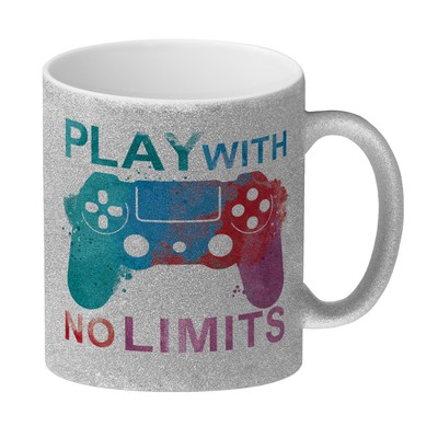 Game Controller Glitzer-Kaffeebecher mit Spruch Play with no limits