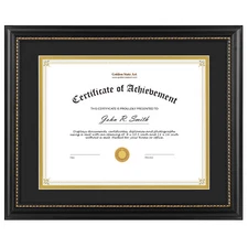 8.5x11 Diploma Frame Solid Wood Black with Gold Trim for Certificate Double Mat