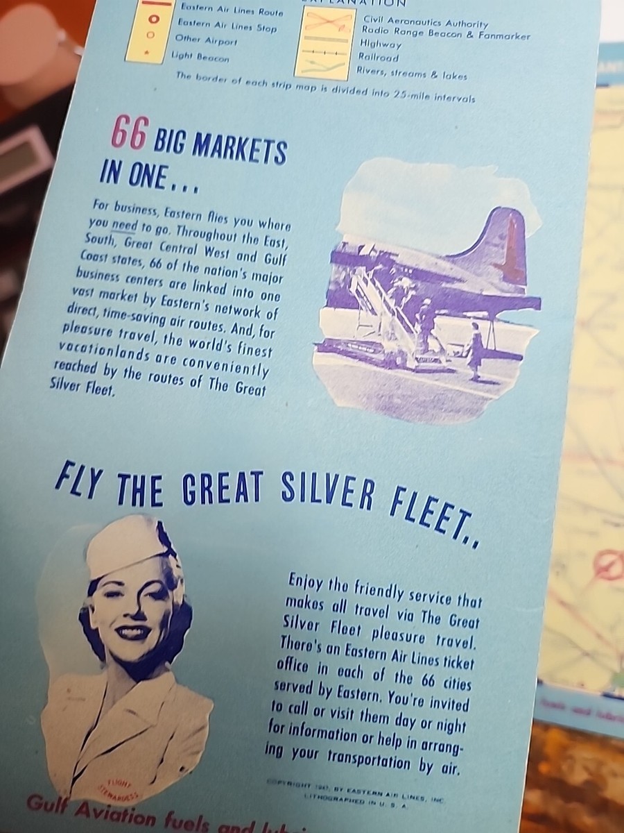 1947 Eastern Air Lines Flight Folder Routes Maps ++ NOS JJP33 | eBay