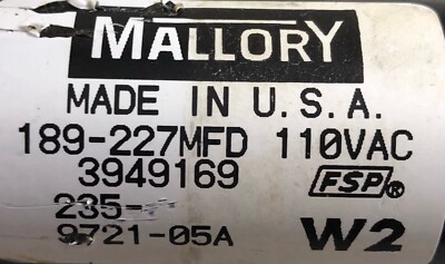 MALLORY   PSU18935 CAPACITOR 189-227MFD  Cl.4