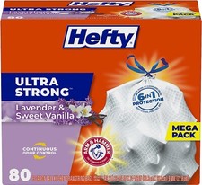 Hefty Ultra Strong Tall Kitchen Trash Bags Lavender  Sweet Vanilla 13 Gal 80 Ct