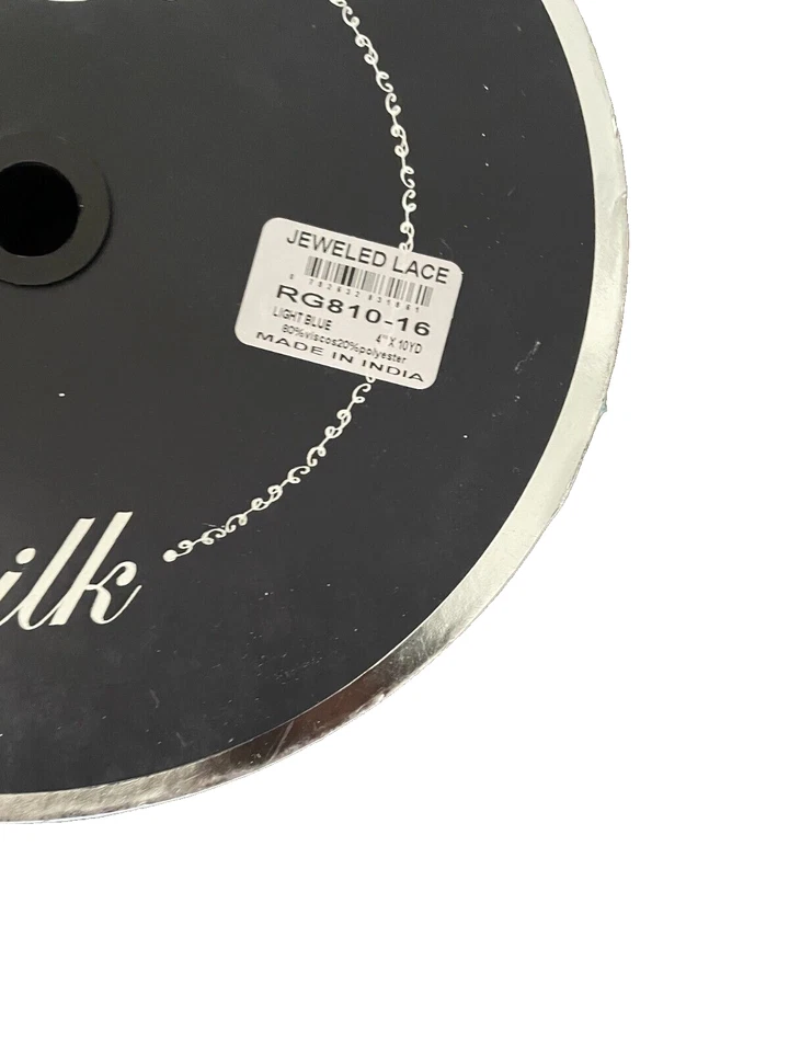 Farrisilk Velvet light blue designer Ribbon gold jeweled lace 4x10 yd new- Rare - Image 4 of 4