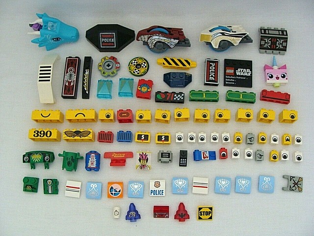Lego Printed Brick Lot Of 84 Assorted Shapes Styles &amp; Sizes | eBay