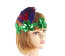 Sequin Shamrock Society Headband Fascinator Red Purple Feather Spray Hat Ladies
