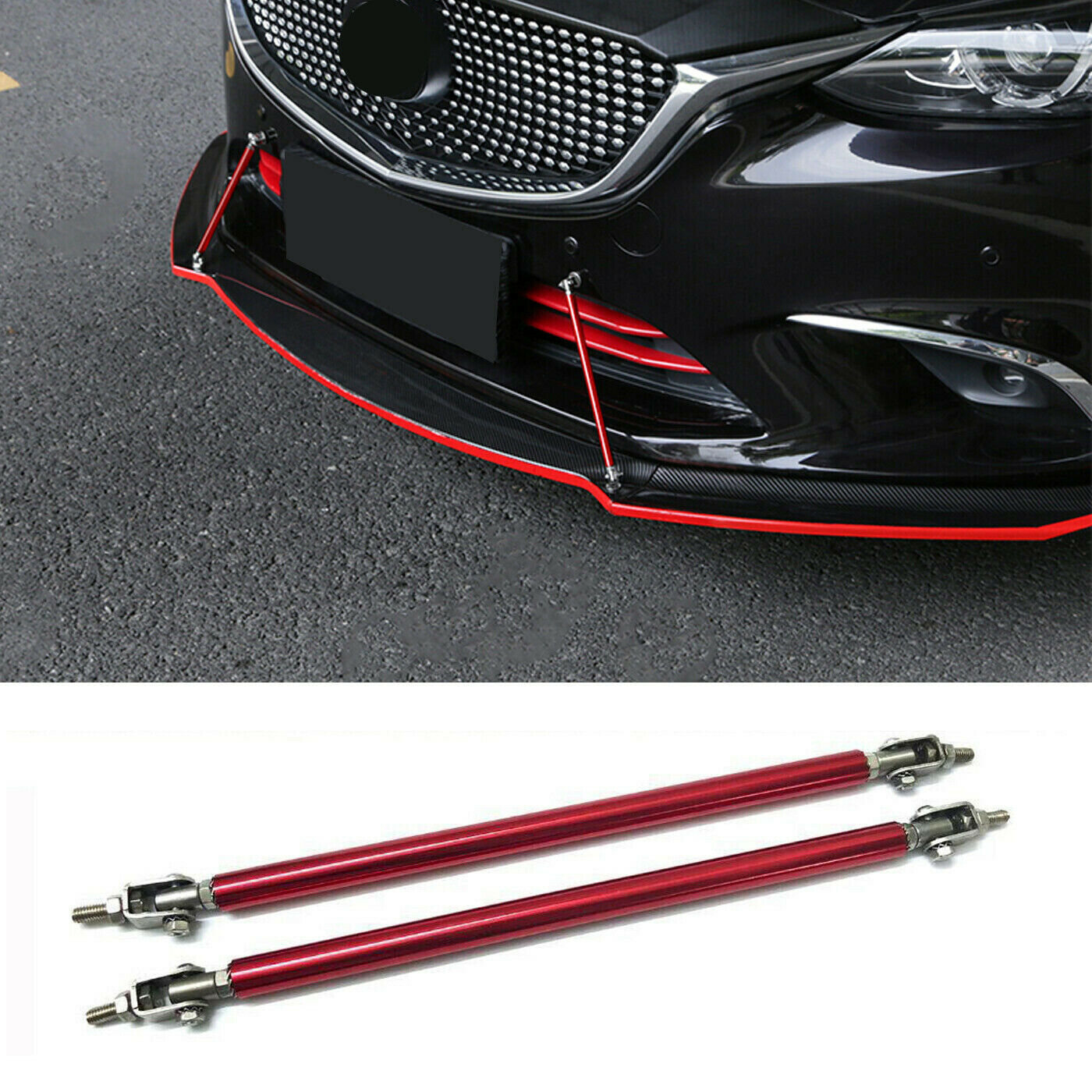 Universal 20cm Red Adjustable Bumper Lip Splitter Support Strut Bar  