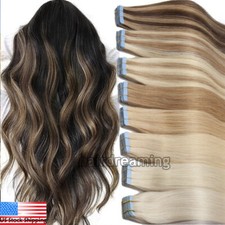 Invisible Tape In Real Brazilian Human Hair Extensions Skin Wefts Balayage Ombre