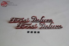 1940 Ford Ford Deluxe Script Side Hood Emblems Chrome Badge Red Accent 1940 Ford Ford Deluxe Script Side Hood Emblems Chrome Badge Red Accent