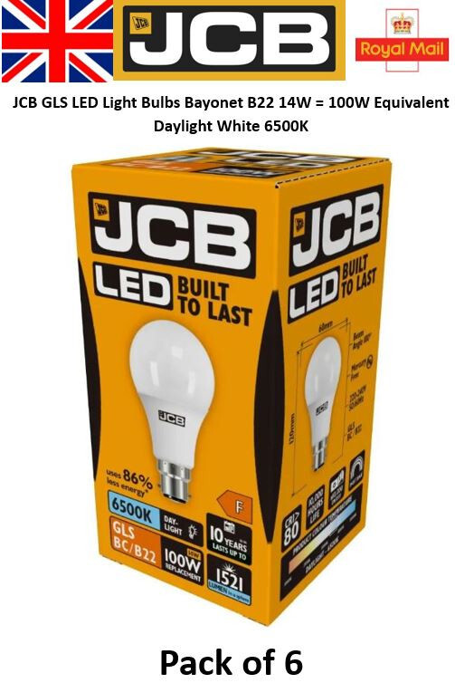 6 x 14W = 100W LED GLS Bayonet BC Lamp Light Bulbs Daylight White 100 Watt JCB