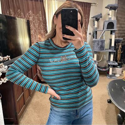 Collina Strada | RHINESTONE CARDIO CREW - TEDDY STRIPE SIZE