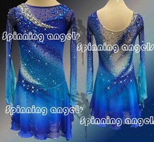 Ice Figure Skating Dress/Dance/Baton Twirling costume Outfit Custome blue dyeing