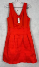 New York & Company Women XL Orange Sleeveless Zipper Stretch Box Pleat Dress NEW