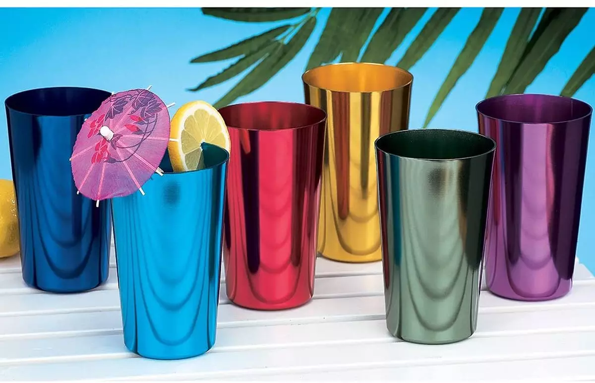 Anodized Aluminum Tumblers Drinking Glasses Vintage Metal Cups Multicolor 6  pcs