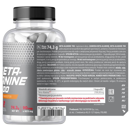 BETA-ALANINA 700 mg 90 cápsulas - Para máxima resistencia y mejora del rendimiento - Imagen 2 de 17