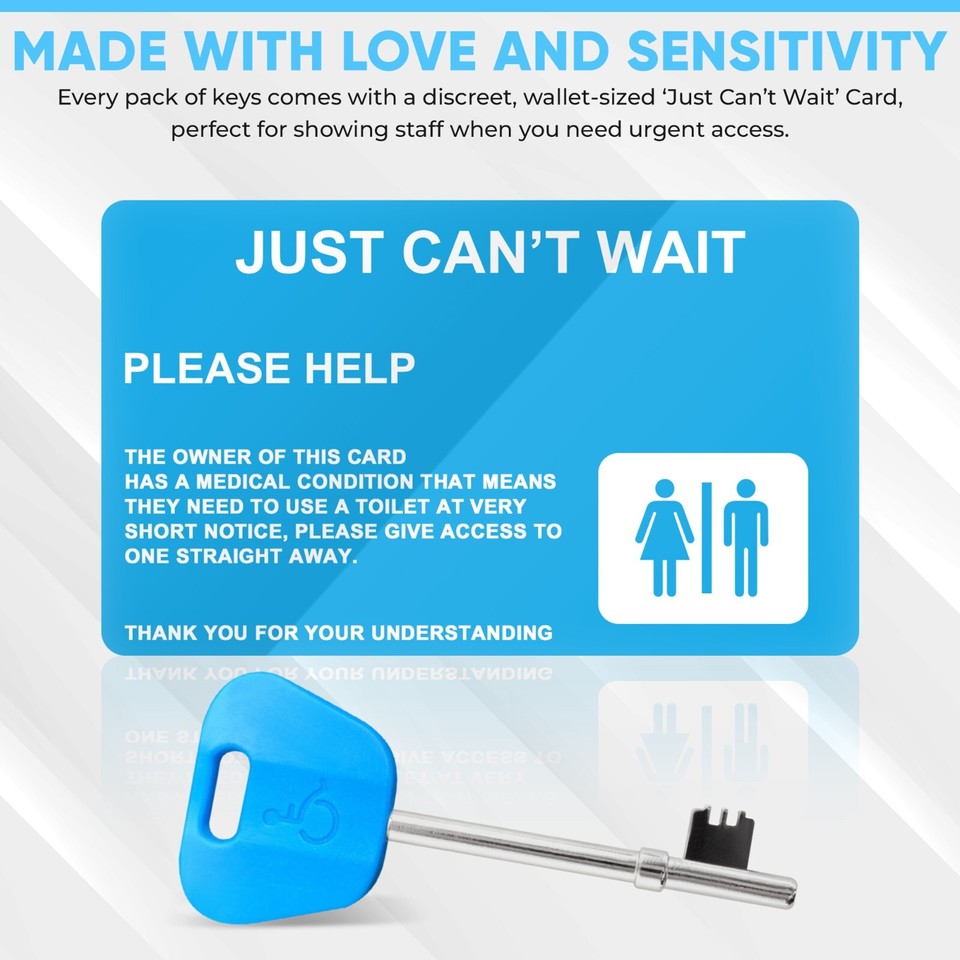 3PK Radar Key for Disabled Toilet Keys & 'Just Can't Wait' Card ...