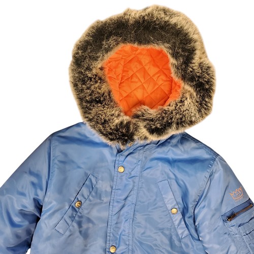 Vintage TODD OLDHAM TO2 Jacket Women Small Blue Full Zip Hooded Fur Trim Quilted - Picture 2 of 10