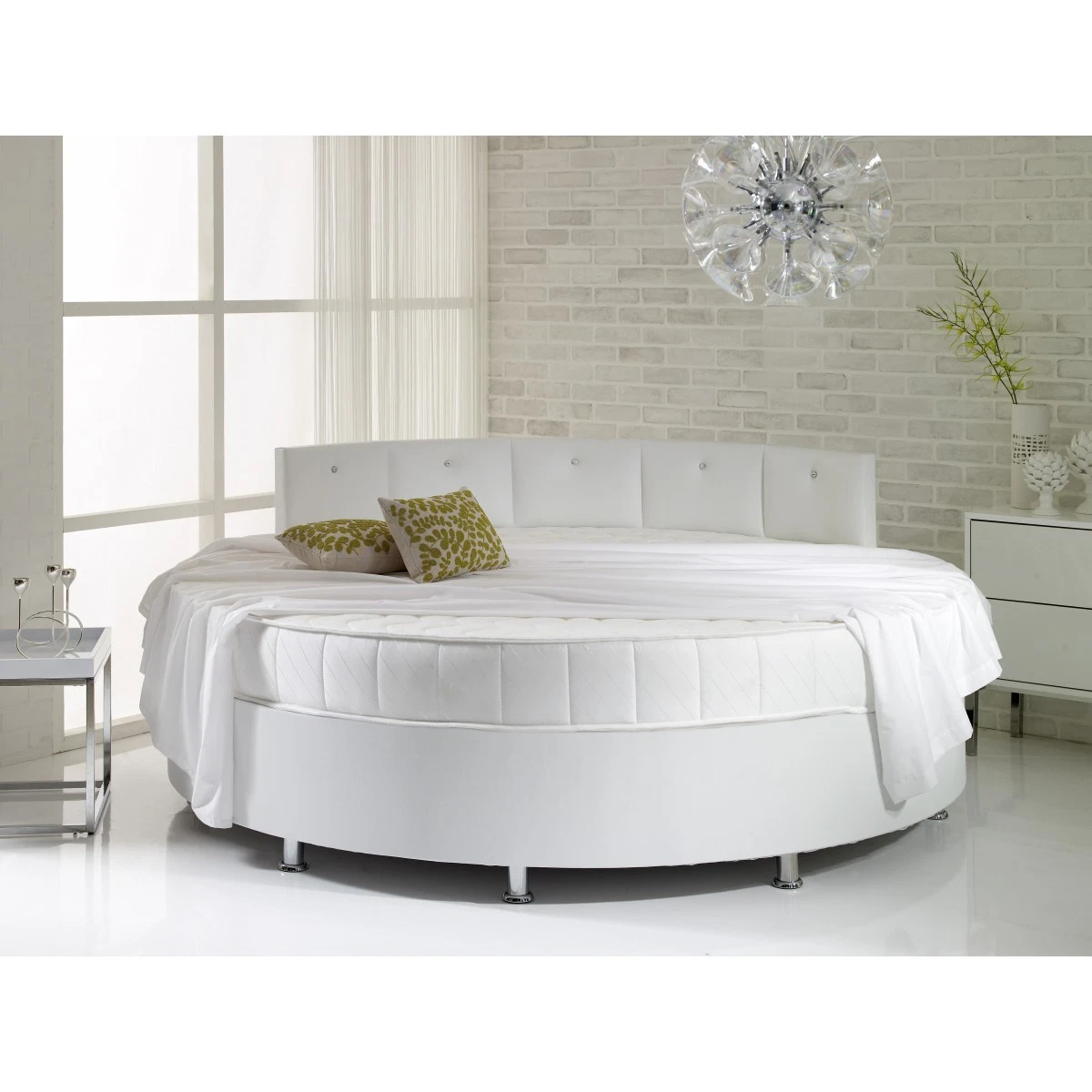 Verve 6FT3 Round Bed inc Pearl Dimante Headboard 190cm New Plush Velvet Fabric