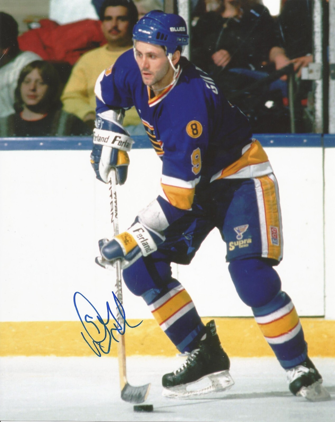DOUG GILMOUR SIGNED ST. LOUIS BLUES 8x10 PHOTO with with COA KILLER