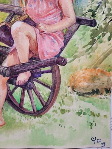 Read, Original Watercolor painting,Contemporary, Size 10"x12.8",2023,US - Picture 5 of 8