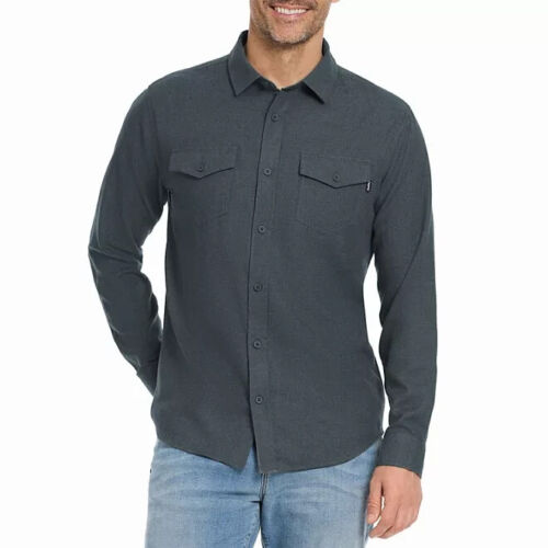 HURLEY Charcoal Gray BRUSHED FLANNEL LONG SLEEVE BUTTON UP SHIRT MEN S SMALL NEW - Picture 1 of 7