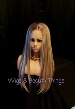 HD TRANSPARENT Lace Wig Long Straight Mix Brown Blond Highlight Human Hair Blend