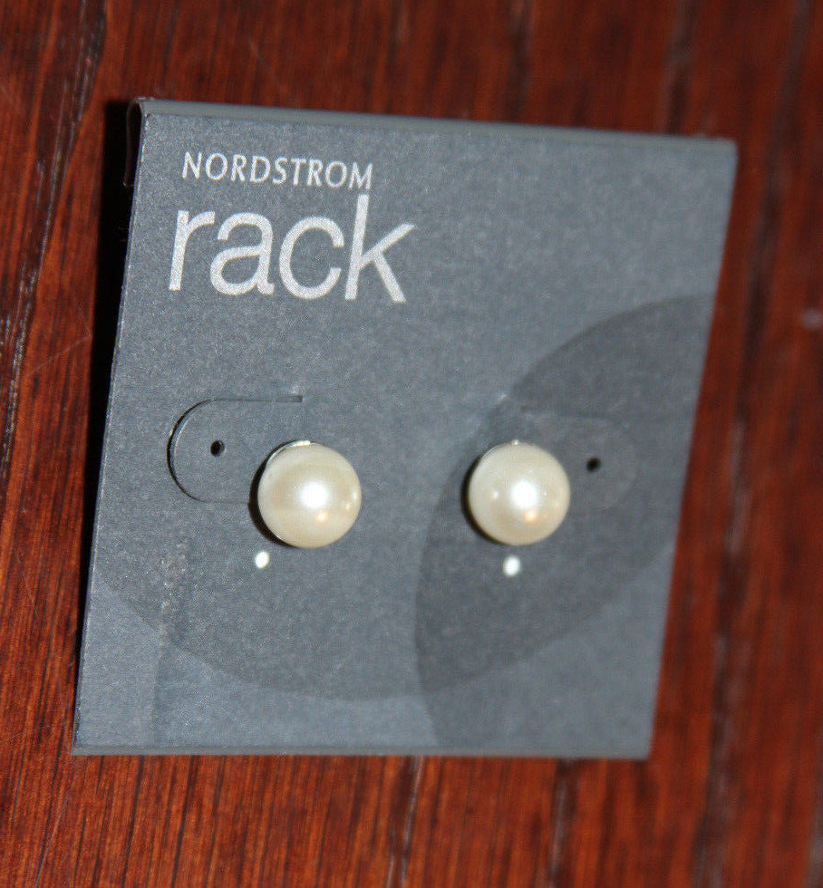 Nordstrom Rack Sterling Silver Cream Faux Pearl Post Earrings #157