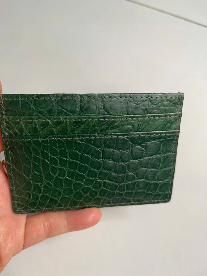Green  100% Genuine Doubleside EXOTIC Leather Skin Unisex Card Holder-Handmade - Image 2 of 4
