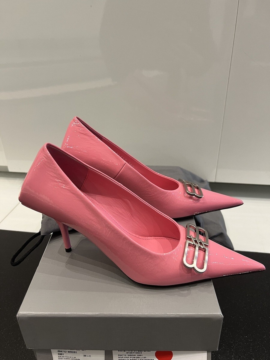 BALENCIAGA Pumps Knife BB Logo Pointed Toe Heels Pink Patent