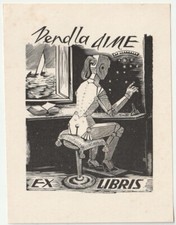 ERNST KOLLOM: Exlibris f�r Vendla Aime, weiblicher Roboter, 1964