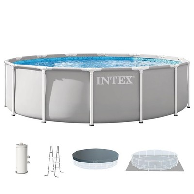 INTEX Prism Frame 14 ft x 42 in Above Ground Pool Set Round Swimming Pool with