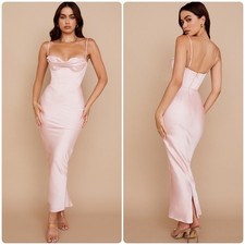 House of CB Charmaine Corset Blush Pink Maxi Sleeveless Dress Large Back Slit
