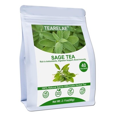 TEARELAE Premium Sage Leaf Tea Bags 1.5g x 40 Count Natural Cut Sifted Sage Herb