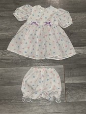 VTG 2 Pc Dress Set Baby Girl Sz 0-3m Hearts Pink Purple Lace Ruffle Bloomers