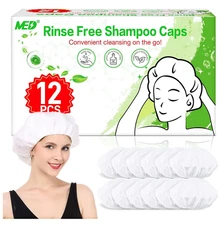 Shampoo Caps No Rinse Waterless Hair Washing Shower Caps 12 Packs for Elderly, W