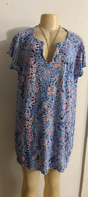 Lilly Pulitzer Duval Dress Tic Tac Tile Allover Size Large 100% Linen