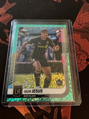 Igor Jesus 2025 Topps Chrome MLS Aqua Mini Diamonds Refractor RC 056/199 LAFC