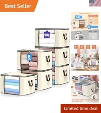 90 L Large Storage Bags, 6 Pack Clothes Storage Bins Foldable Closet Organize...