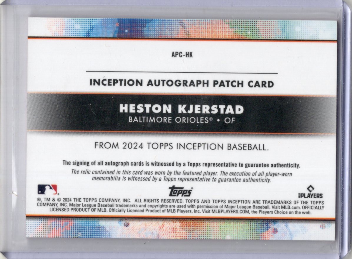 2024 Topps Inception Heston Kjerstad Auto Patch Magenta /75 Rookie Orioles view 2
