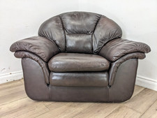 ARMCHAIR Brown Leather Removable Zip On Cushions Klaussner FREE DELIVERY