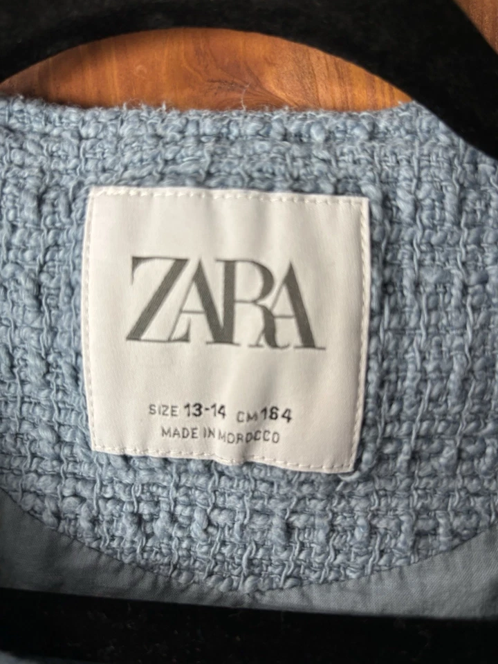 ZARA Kids Girl Light Blue Tweed Jacket Textured Blazer Size 13-14 Years - Image 2 of 4