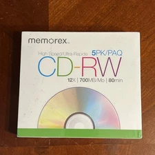 Memorex High Speed CD-RW 12x 700MB 80 Min 5 Pack Factory Sealed
